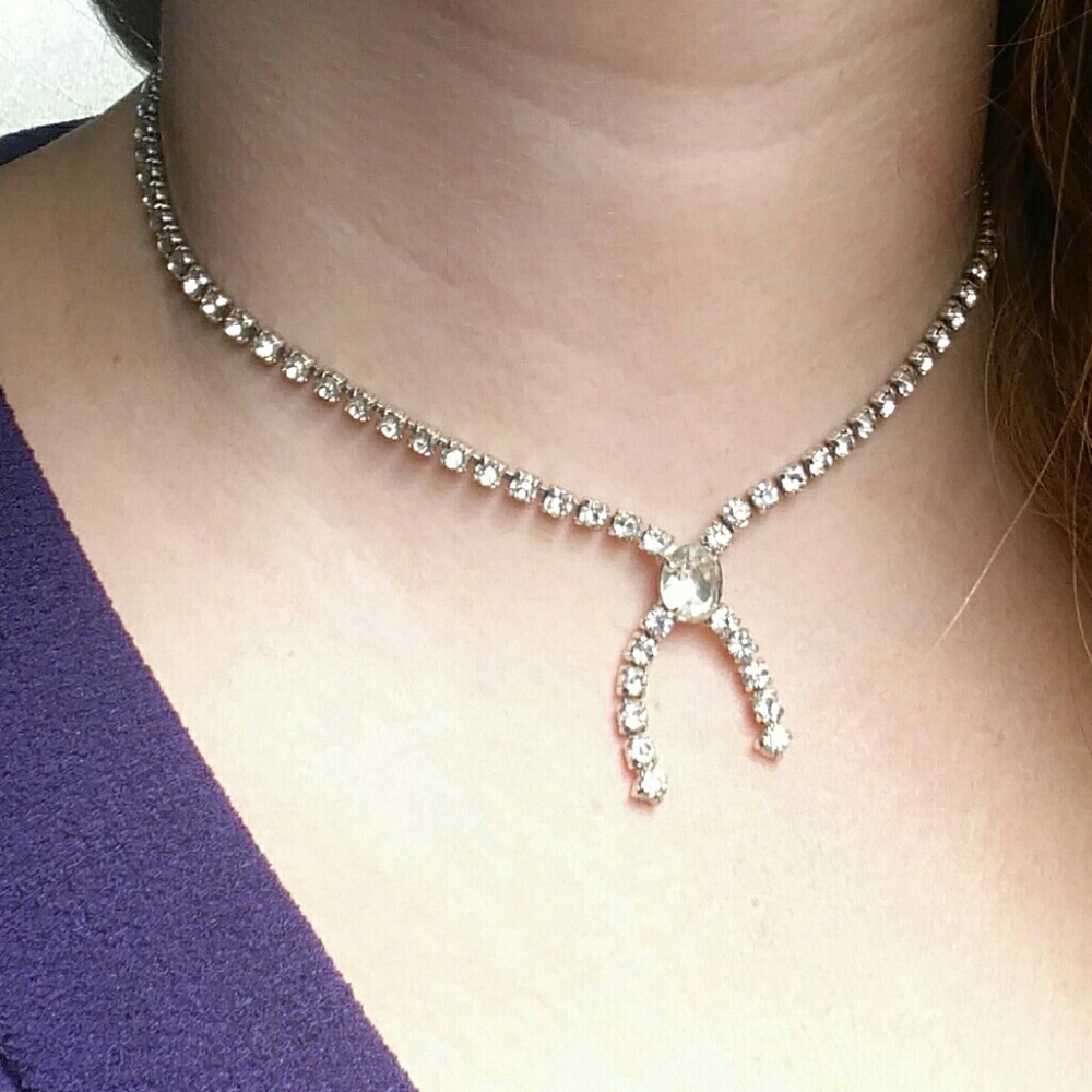 Rhinestone Bolo Tie Choker Necklace